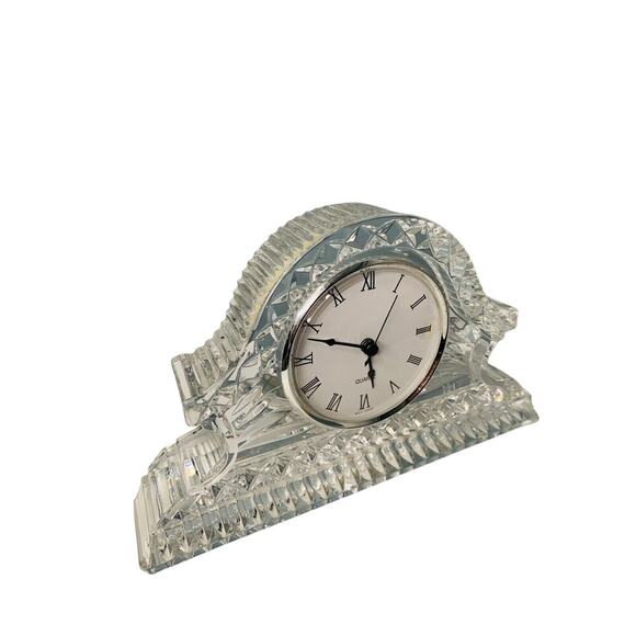 Vintage Lead Crystal Quartz Mantel Desk Clock Working Condition Clear Glass - Picture 9 of 15